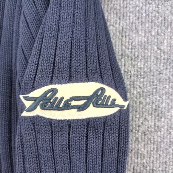 Marc Buchanan Pelle Pelle Turtleneck Sweater Mens Size XL Blue Distressed Logo - Picture 9 of 15